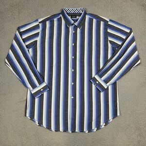 Neiman Marcus Long Sleeve Button Up Shirt Mens Size XL Blue Black Striped